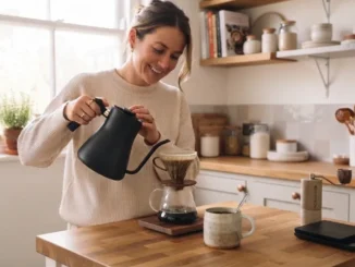 Persona preparando una rutina de café en casa