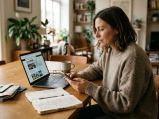 Persona organizando su ocio y una participación online desde casa
