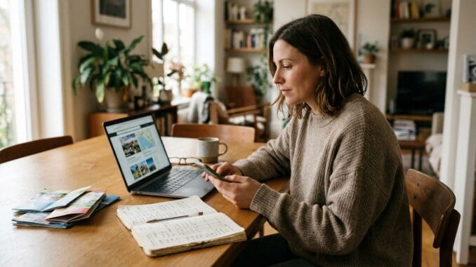 Persona organizando su ocio y una participación online desde casa